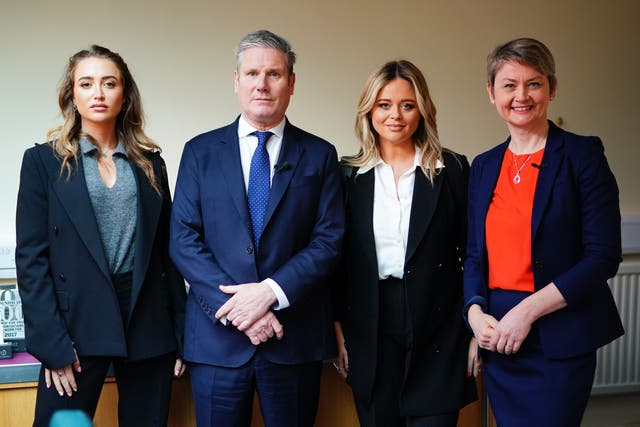 (L to R) Reality TV star Georgia Harrison, Labour leader Sir Keir Starmer, actress Emily Atack, and shadow home secretary Yvette Cooper ahead of a roundtable discussion on tackling violence against women and girls (Aaron Chown/PA)