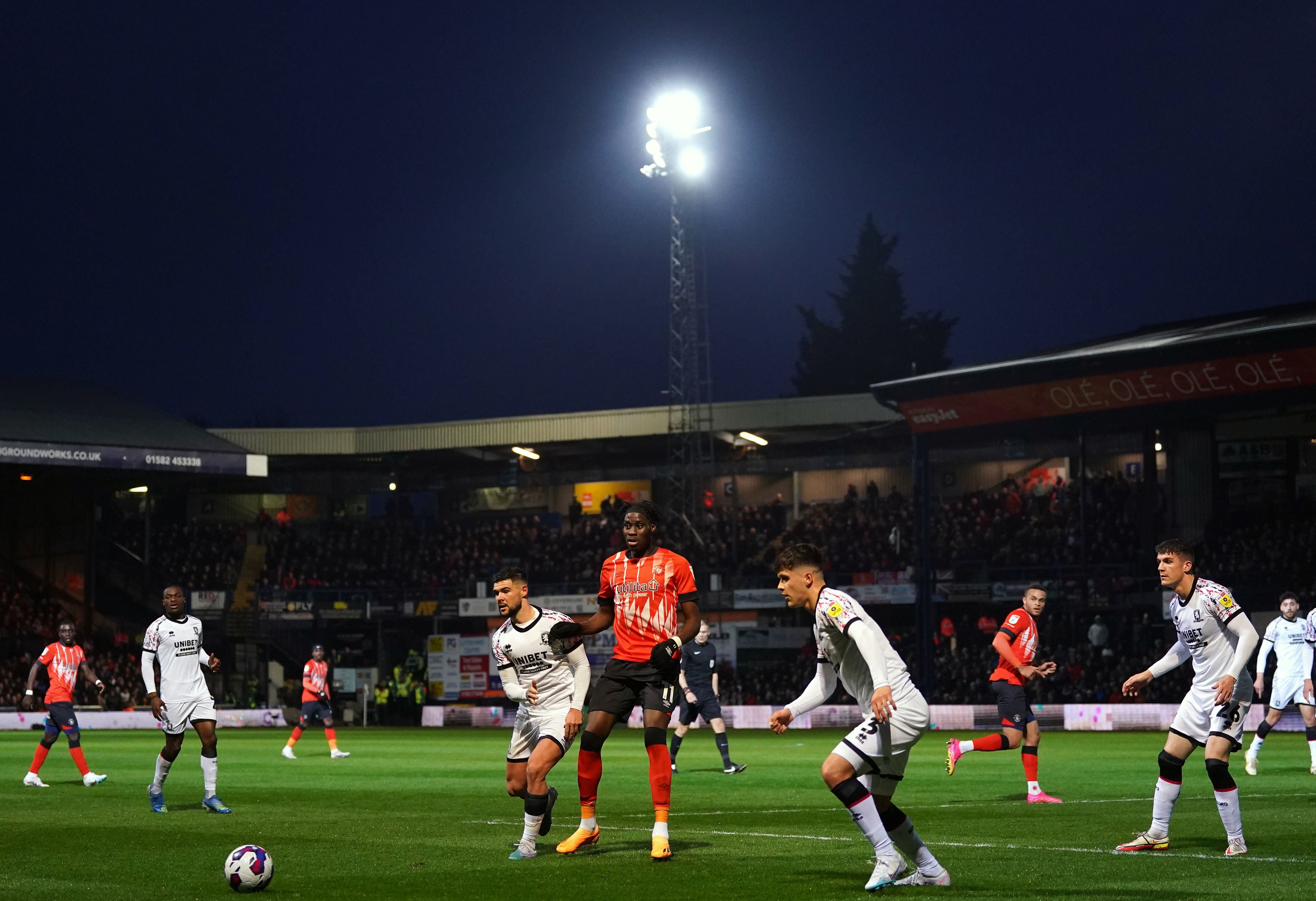 Luton Town in action against Middlesbrough at Kenilworth Road