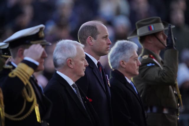 The Prince of Wales (centre) attends the dawn service in commemoration for Anzac Day (Yui Mok/PA)