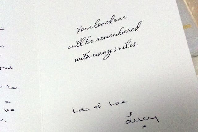 The sympathy card that was shown to the jury in the Lucy Letby murder trial at Manchester Crown Court (Cheshire Constabulary/CPS/PA)