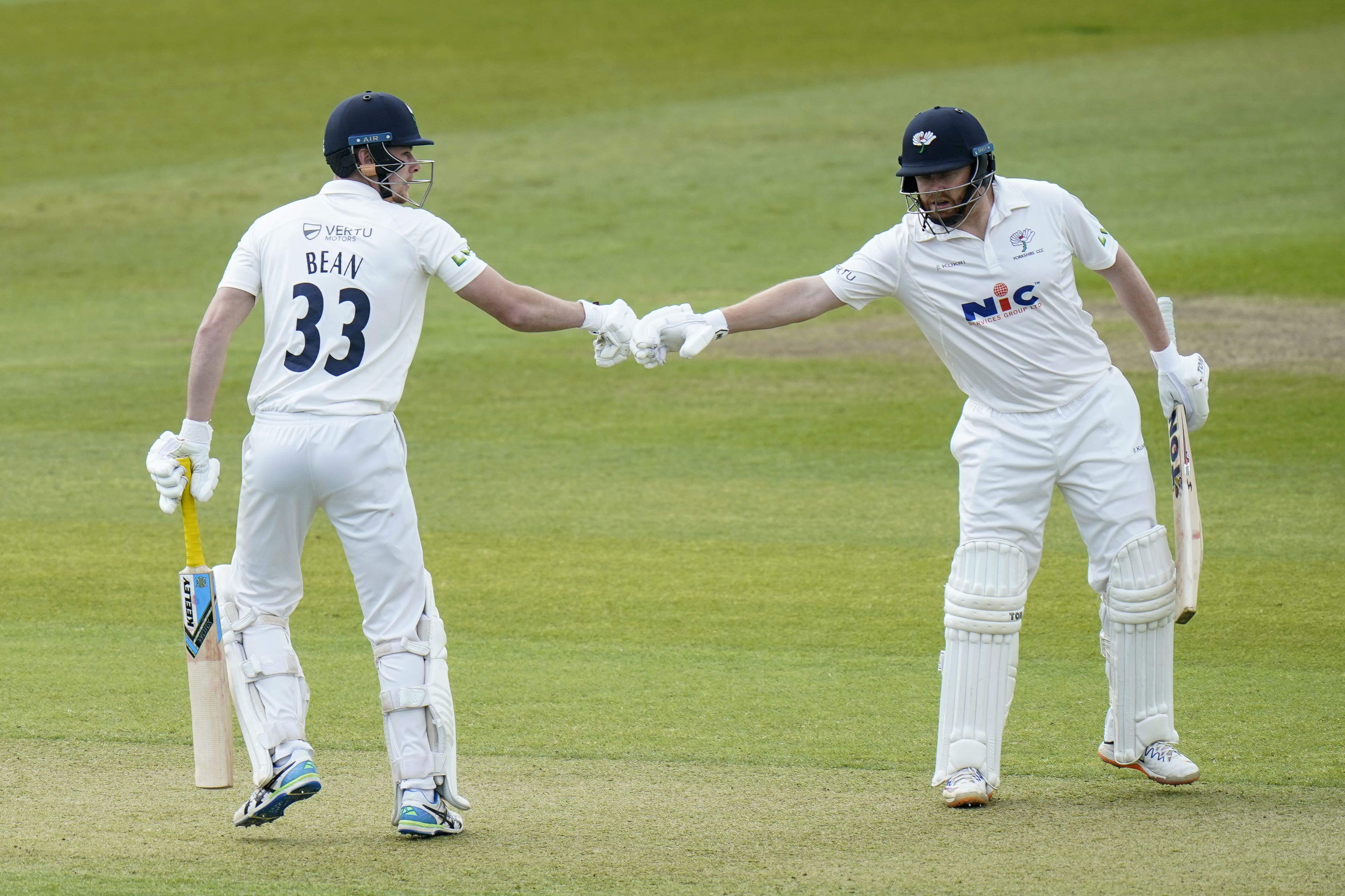 Yorkshire’s Jonny Bairstow (right) and Finlay Bean resume after lunch on day one of the Second Eleven Championship match at Headingley Stadium, Leeds. Picture date: Tuesday April 25, 2023.