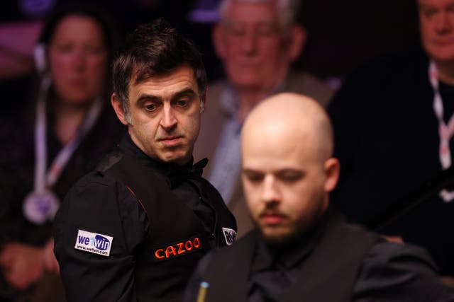 <p>Ronnie O’Sullivan looks on during the quarter-final match against Luca Brecel </p>