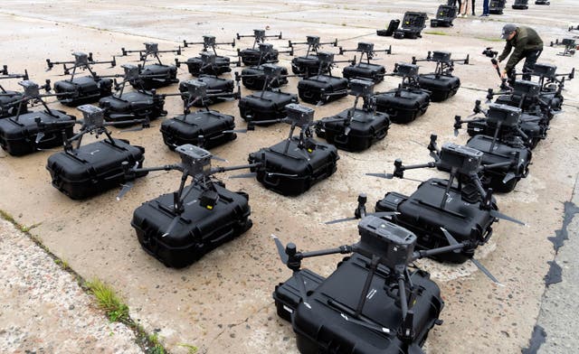 <p>A set of drones used by Ukrainian troops. Sweden is testing ‘swarm technology’ for use in warfare </p>