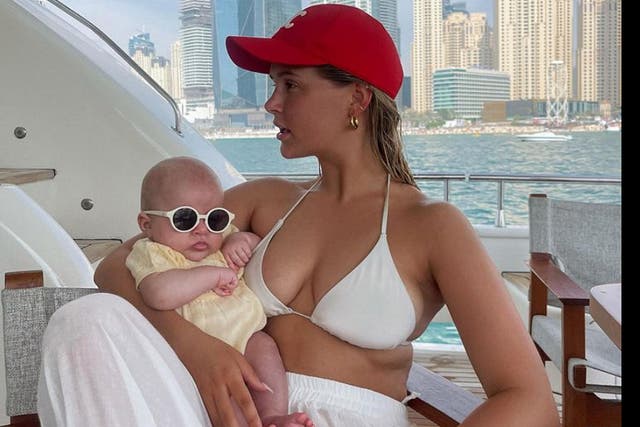<p>Molly-Mae Hague poses with baby Bambi while on holiday in Dubai</p>