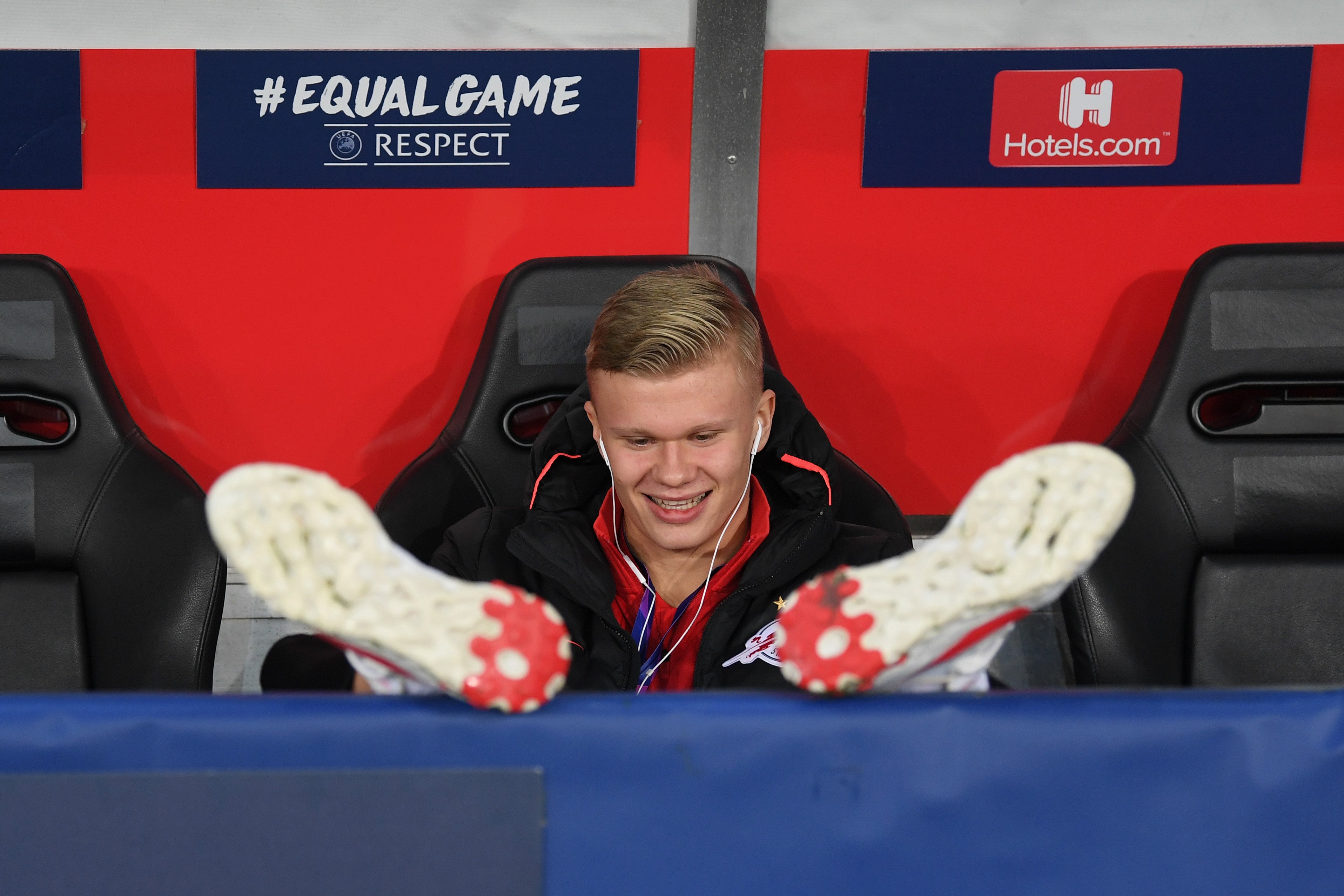 Erling Haaland at RB Salzburg before a Champions League match with Liverpool