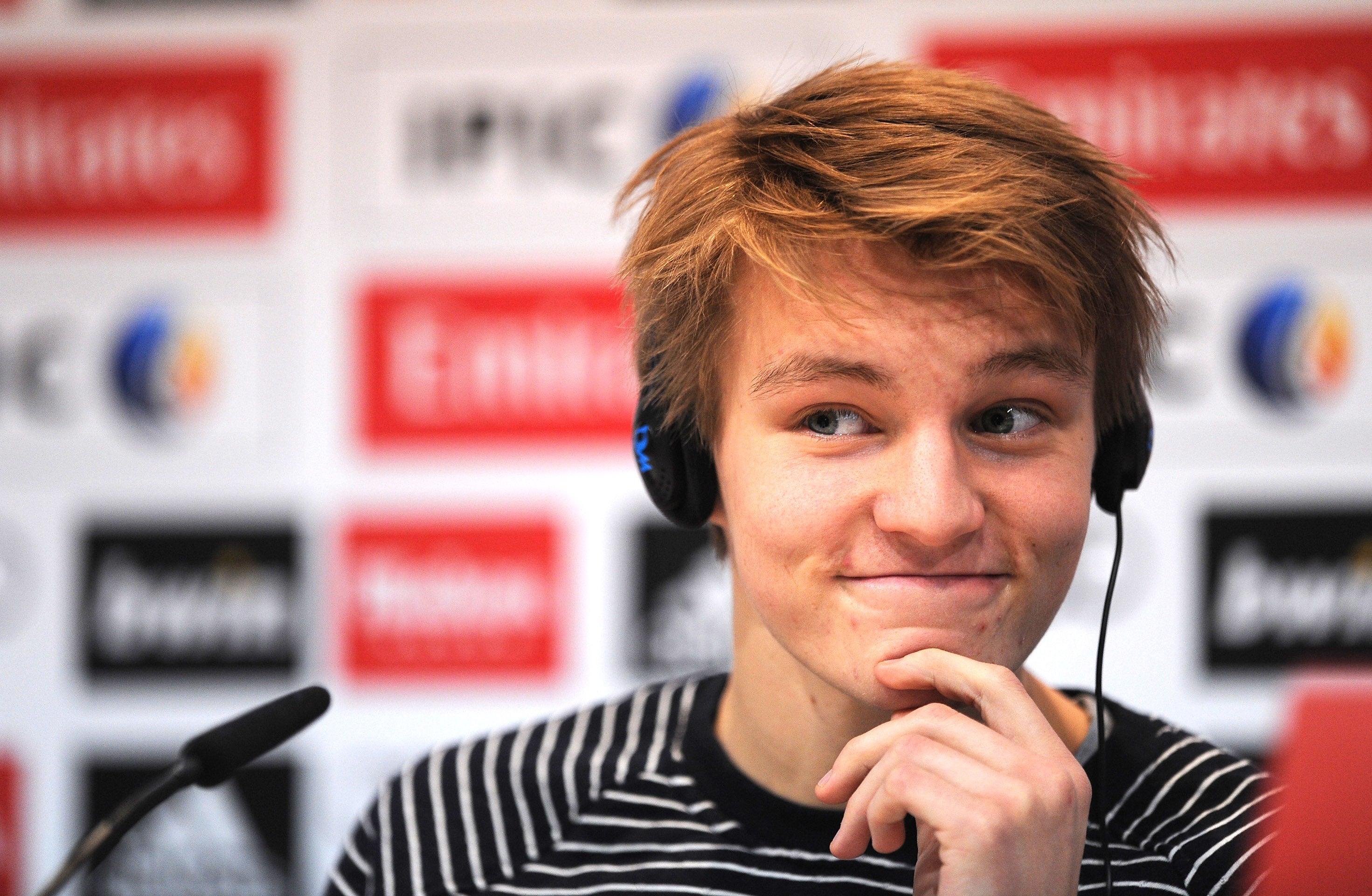 Martin Odegaard at his first press conference after joining Real Madrid