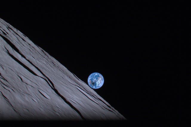 <p>The lunar Earthrise during solar eclipse, captured by the camera of ispace’s Mission 1 lander at an altitude of about 100 km from the lunar surface</p>