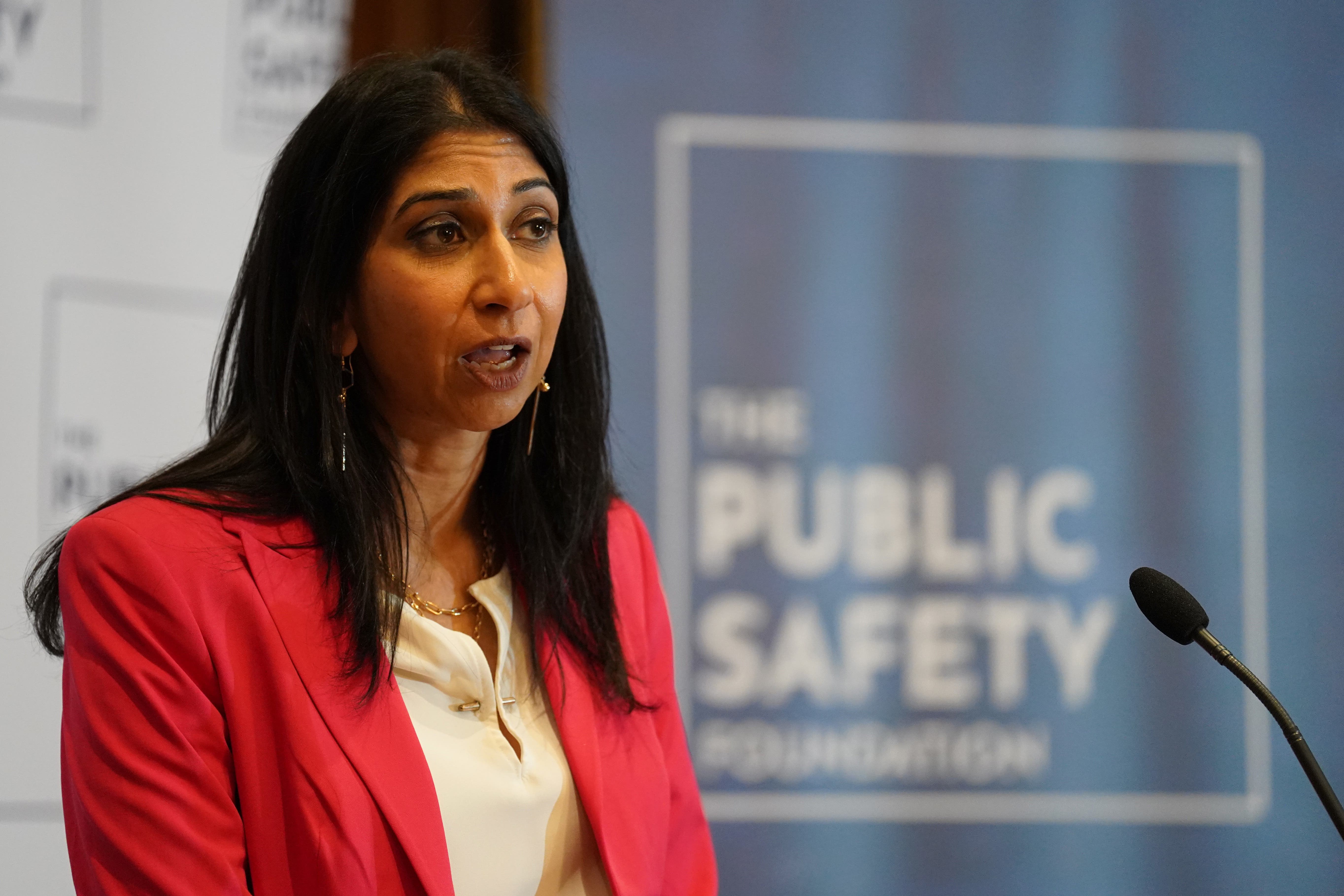 Home Secretary Suella Braverman delivers a speech on policing at the Public Safety Foundation think tank in central London (Stefan Rousseau/PA)