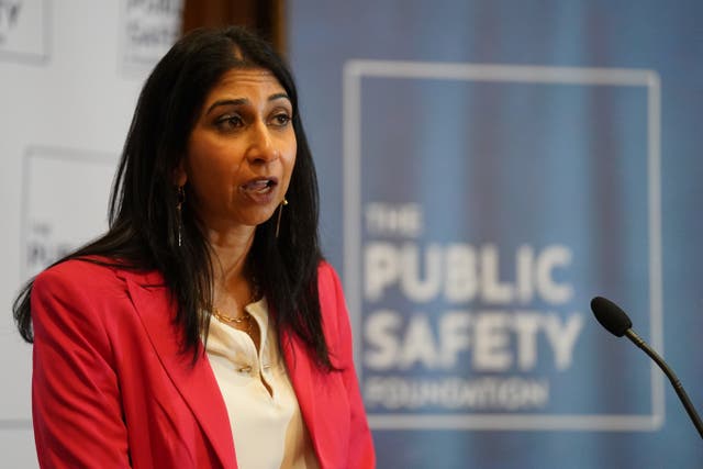 Home Secretary Suella Braverman delivers a speech on policing at the Public Safety Foundation think tank in central London (Stefan Rousseau/PA)