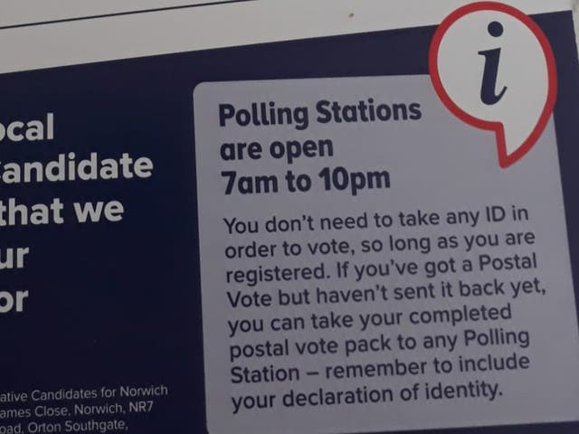 <p>Norwich Conservative Federation election leaflet with false information on voter ID</p>