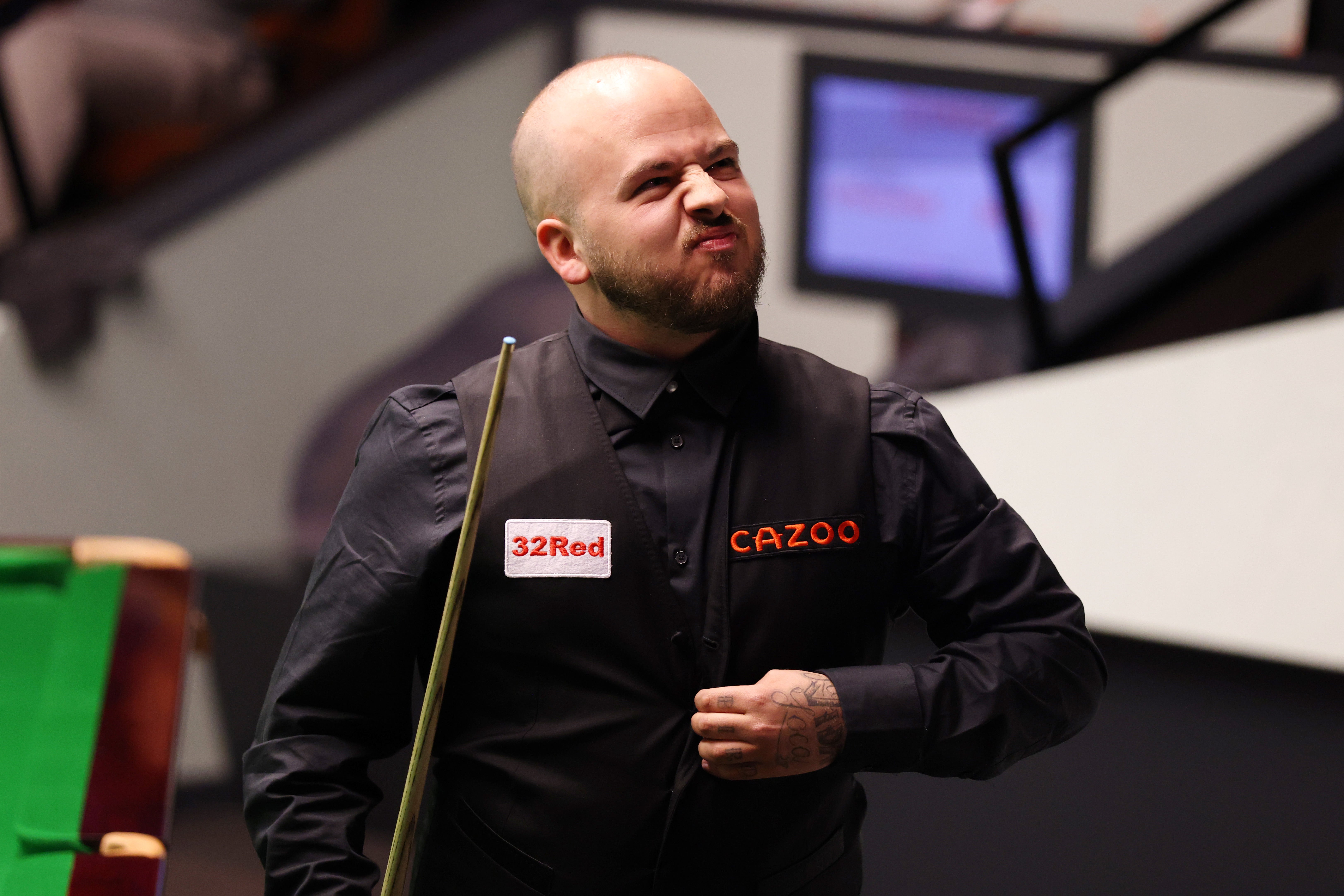 <p>Luca Brecel celebrates after beating Ronnie O’Sullivan 13-10</p>