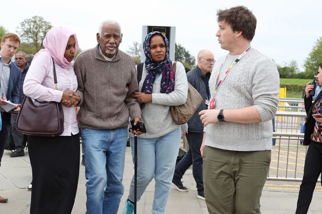 <p>People evacuated from Sudan arrive on a flight from Cyprus into Stansted Airport in Essex (Paul Marriott/PA)</p>