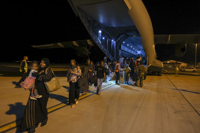 Ministry of Defence handout photo of British nationals in Cyprus after being evacuated from Sudan (PO Phot Arron Hoare/PA)