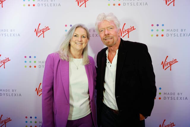 Sir Richard Bransonwith Kate Griggs, CEO of Made by Dyslexia (PA)