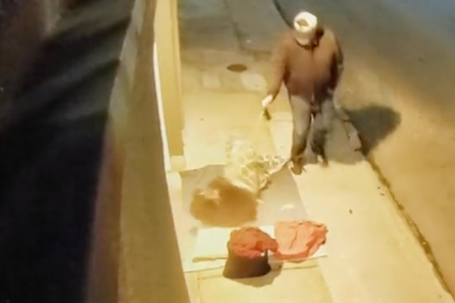 <p>Surveillance video allegedly showing former San Francisco Fire Commissioner Don Carmignani attacking a homeless person with bear spray</p>