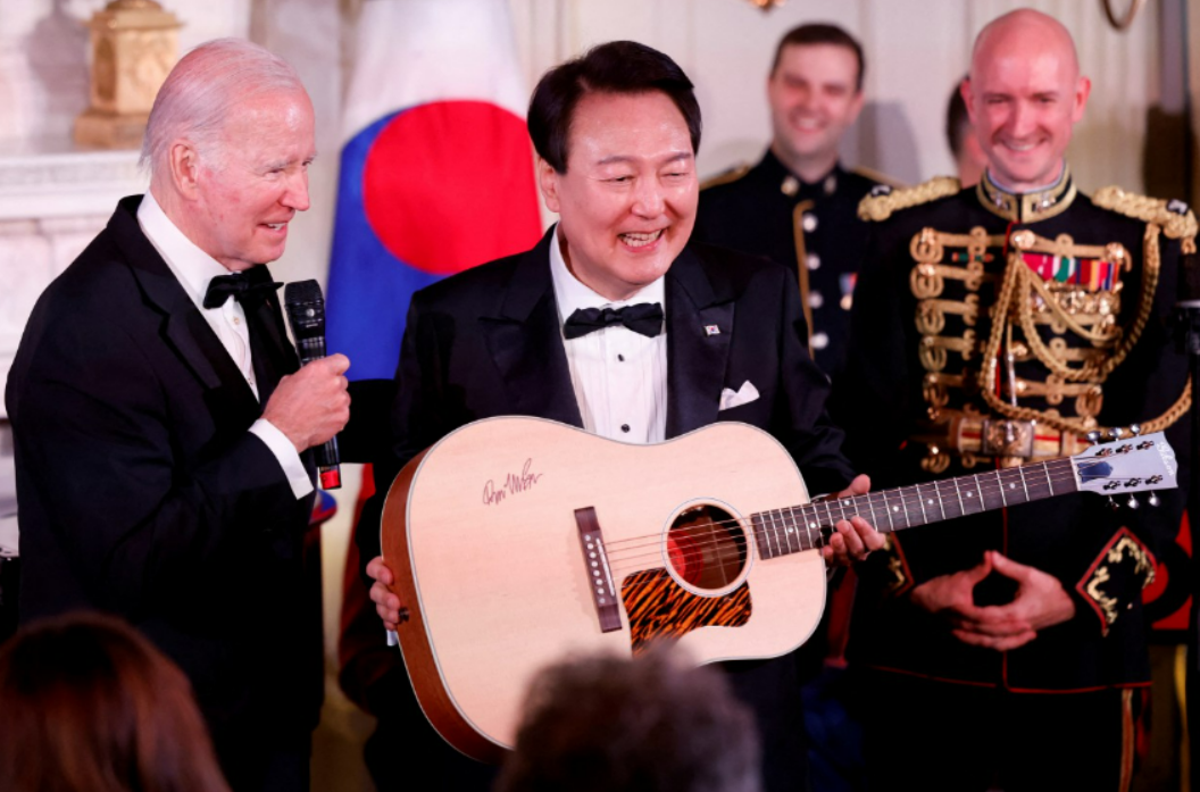 South Korea president Yoon Sook-yeol surprises Joe Biden with live rendition of ‘American Pie’