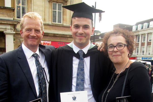 Jack Ritchie (centre) at his graduation with his parents Charles and Liz Ritchie (Family Handout/Gambling With Lives/PA)