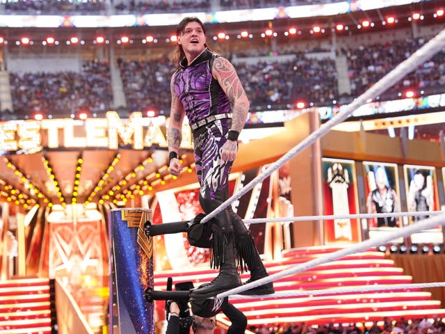 <p>Dominik Mysterio at WrestleMania 39 this month </p>