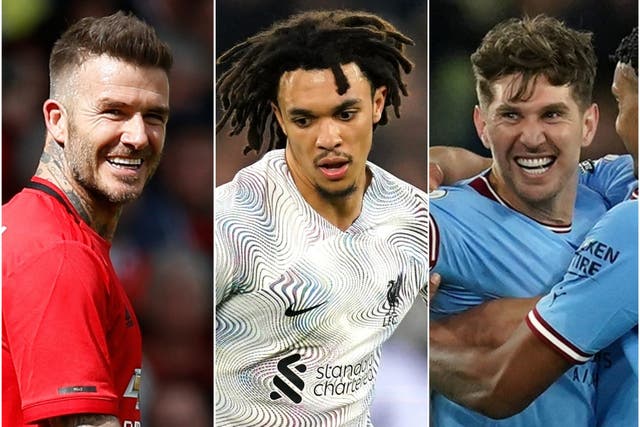 David Beckham (left) Trent Alexander-Arnold (centre) and John Stones (Martin Rickett/Nick Potts/Martin Rickett/PA)