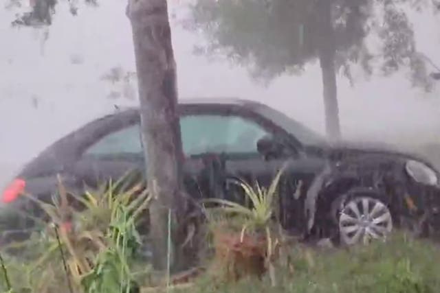 <p>Hail pummels a car during a freak weather event in Melbourne, Florida</p>