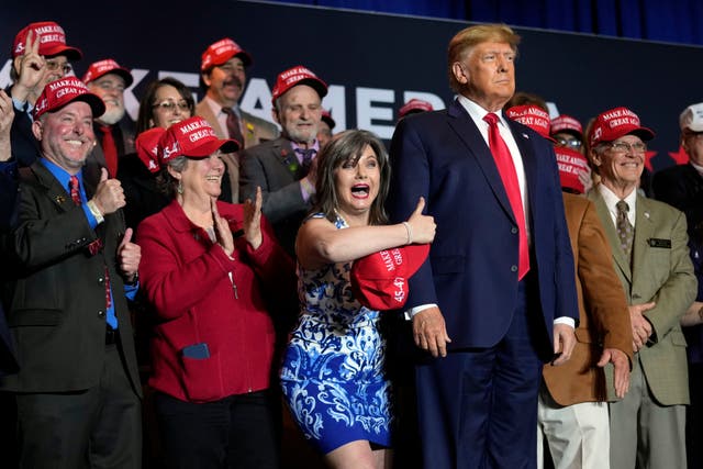 <p>Former President Donald Trump arrives at a campaign rally, Thursday at Manchester, New Hampshire </p>