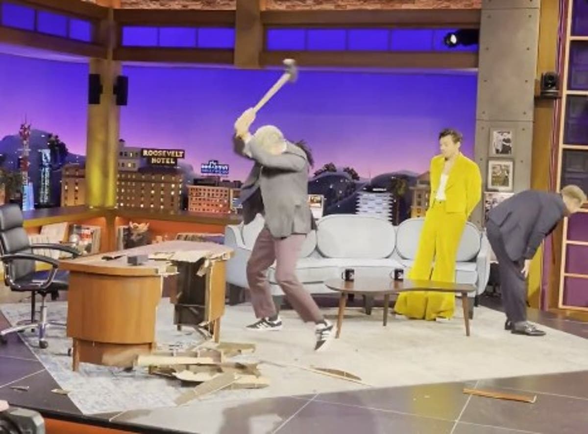 Will Ferrell destroys James Corden’s Late Late Show desk with a sledgehammer