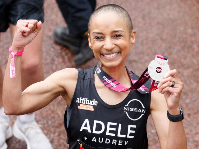 <p> Adele Roberts takes part in the 2023 TCS London Marathon on April 23, 2023</p>