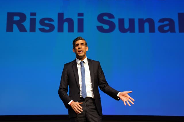 Prime Minister Rishi Sunak spoke to the media after his address to the Scottish Tory conference in Glasgow (Andrew Milligan/PA)