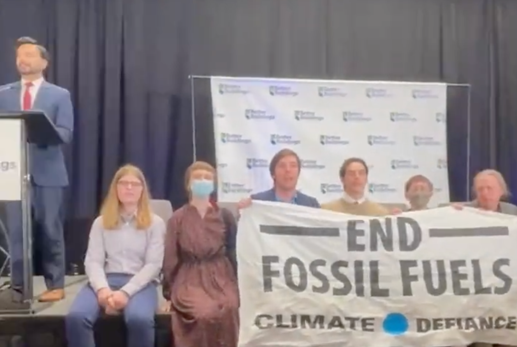 Climate Defiance shut down a speech by White House climate advisor Ali Zaidi to protest the Biden administration’s continued investment in fossil fuels