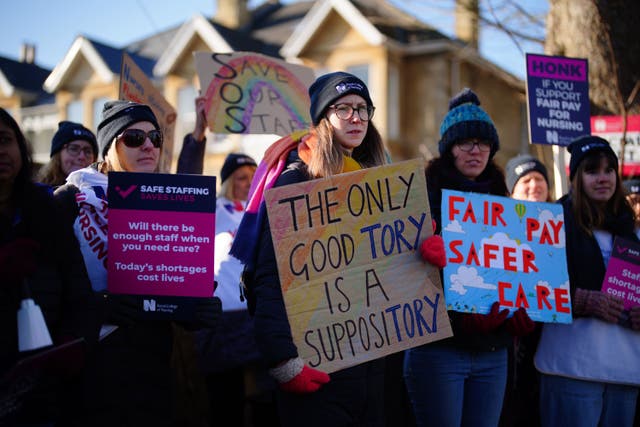 <p>Nurses strike to demand better pay and conditions </p>