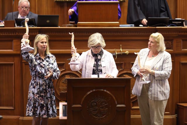 <p>South Carolina state senators Sandy Senn, left, Katrina Shealy, center, and Penry Gustafson</p>