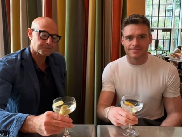 <p>Stanley Tucci and Richard Madden enjoying a cocktail</p>
