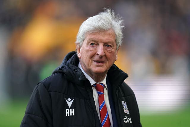 Roy Hodgson is relieved after Palace’s 4-3 win over West Ham (Nick Potts/PA Images).