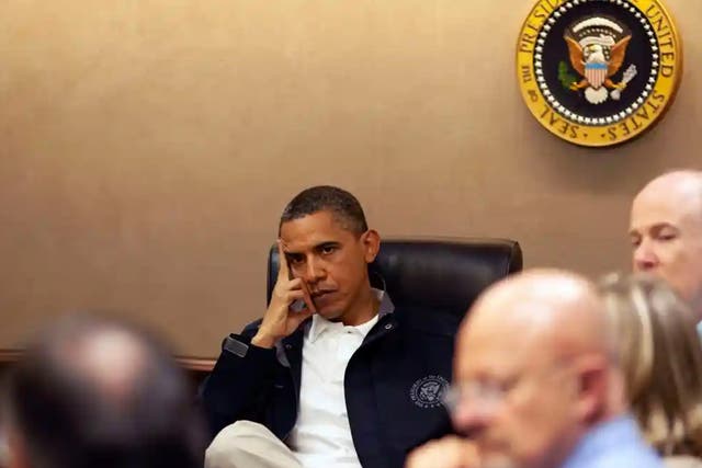 <p>President Barack Obama in the White House Situation Room discussing the mission against Osama bin Laden on May 1, 2011</p>