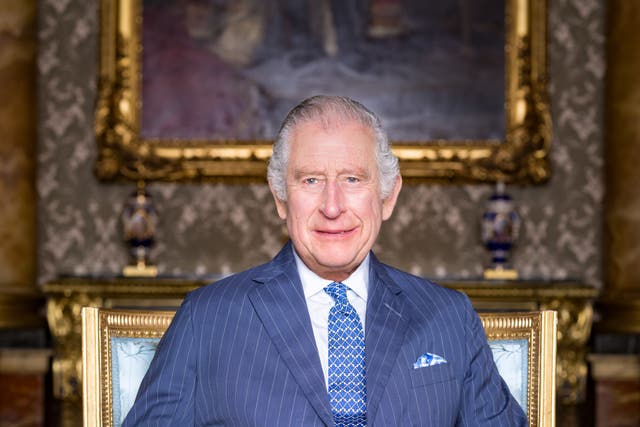 <p>King Charles III, taken by Hugo Burnand in the Blue Drawing Room at Buckingham Palace (Hugo Burnand/PA)</p>