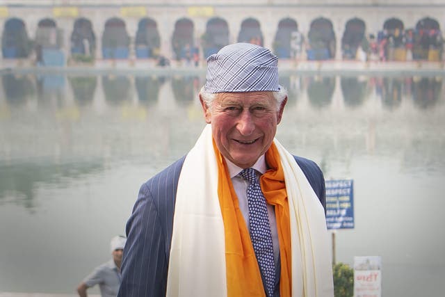 Charles visited the Bangla Sahib Gurdwara Sikh Temple in New Delhi, India (PA)