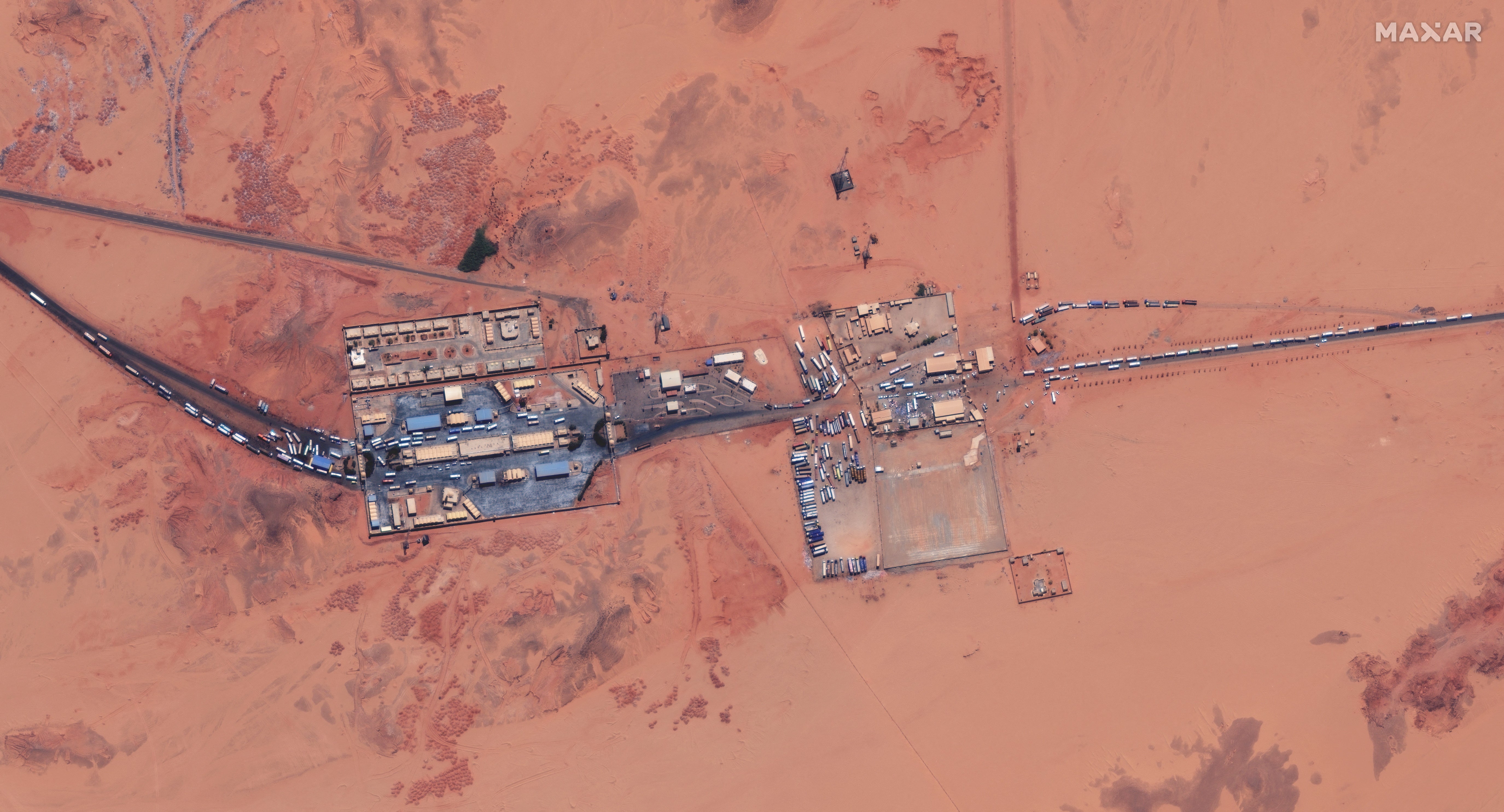 A satellite overview of the Eastern border post highway A1 between Egypt and Sudan