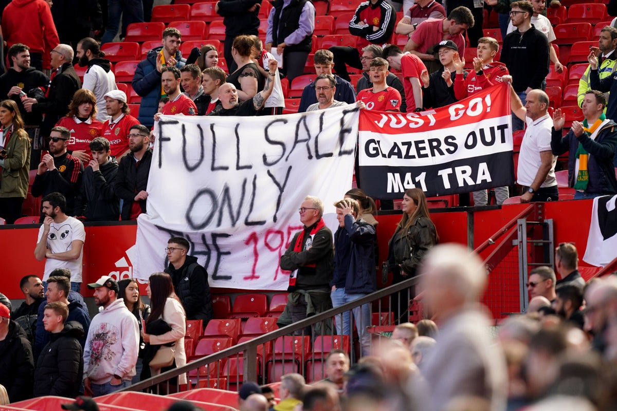 Man Utd fans stage protest against Glazers before and during Aston Villa match