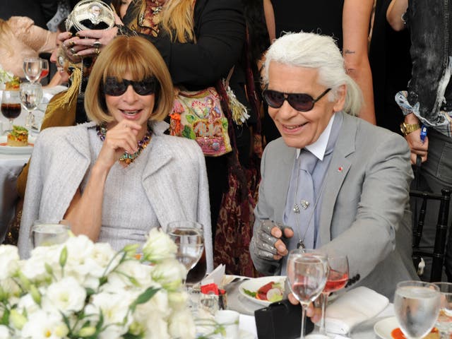 <p>Anna Wintour with late German designer Karl Lagerfeld </p>