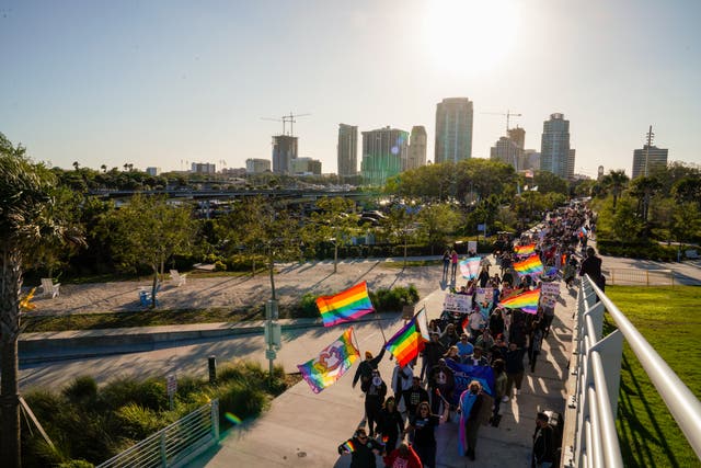<p>A march in support of LGBTQ+ rights in St. Petersburg, Florida </p>