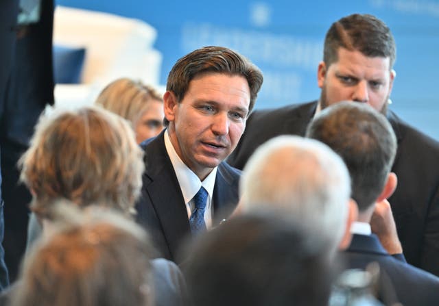<p>Florida Gov. Ron DeSantis (R) greets guests after speaking at the Heritage Foundation's 50th anniversary celebration in National Harbor, Maryland.</p>