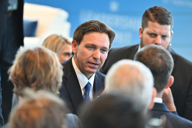 <p>Florida Gov. Ron DeSantis (R) greets guests after speaking at the Heritage Foundation's 50th anniversary celebration in National Harbor, Maryland.</p>