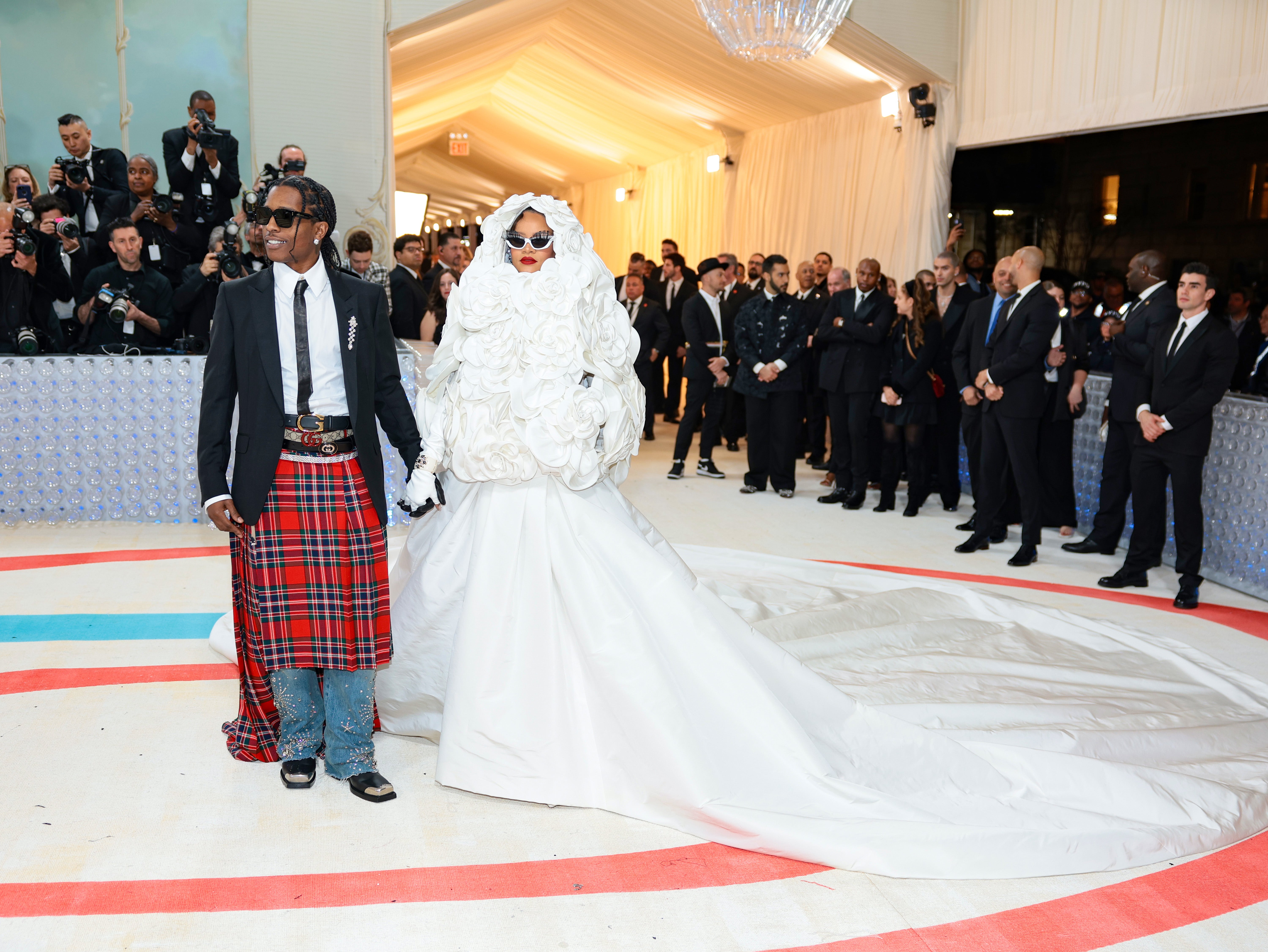 Rihanna and A$AP Rocky arrive fashionably late to 2023 Met Gala