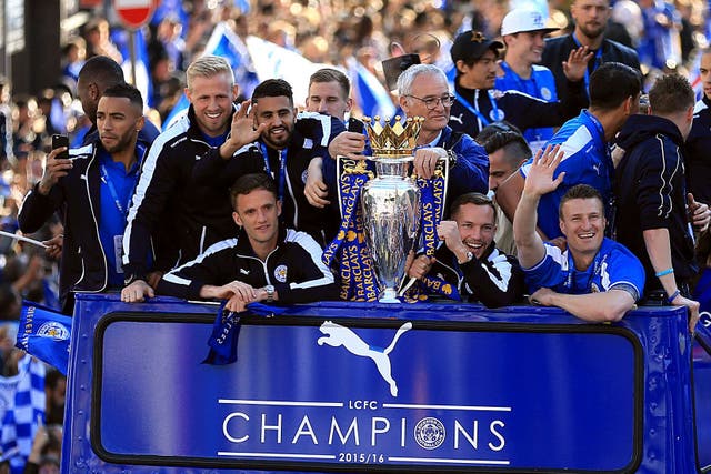 Leicester produced one of sport’s biggest upsets when winning the Premier League in 2016 (Nigel French/PA)