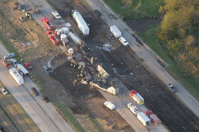 <p>Illinois State Police released this image of the horror pile-up</p>