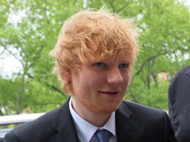 <p>Ed Sheeran pictured outside court</p>