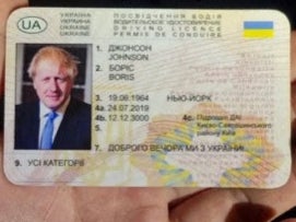 A Ukrainian driving licence featuring an image of former prime minister Boris Johnson