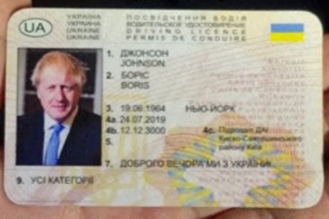 <p>A Ukrainian driving licence featuring an image of former prime minister Boris Johnson</p>