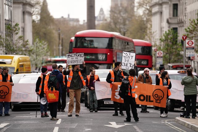 Just Stop Oil protesters take part in a slow march through London (Jordan Pettitt/AP)