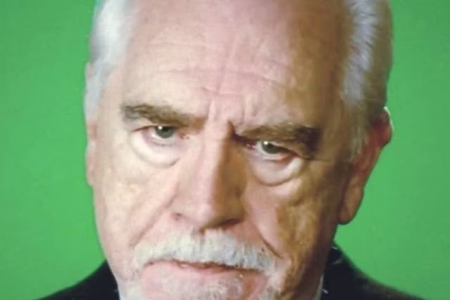 <p>Brian Cox’s Logan Roy scowls in front of a green screen </p>